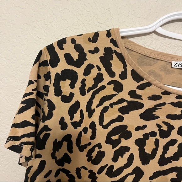 Zara Leopard Print Brown and Black Short Sleeve Top Size Medium - Picture 3 of 11